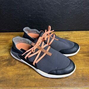 OluKai Miki li Womens Size 7 Black Leather Textile Drop-In Heel Sneakers 20366